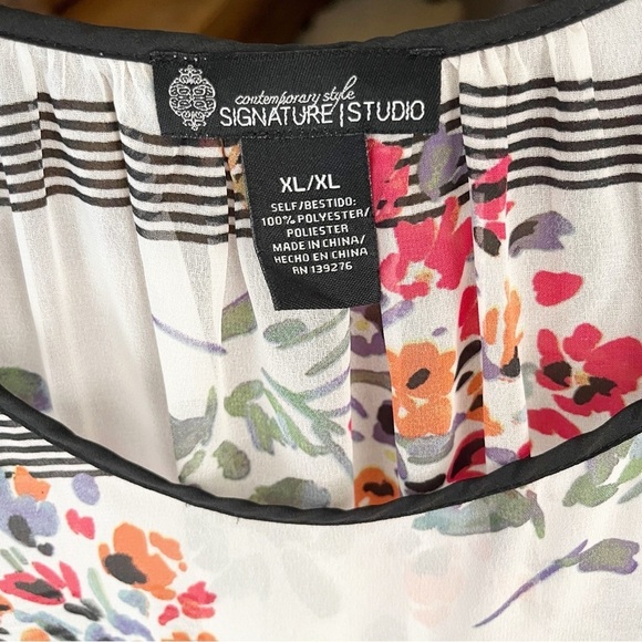 Signature Studio Top Women's Size XL White Floral Sheer Cap Sleeve Shell Career - Picture 5 of 5